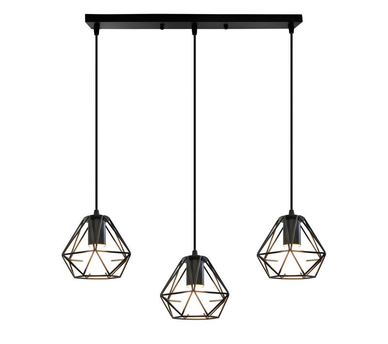 Lustre Suspension Industrielle Chambre 3 Luminaire De Plafond Vintage E27 Sans Ampoule Noir