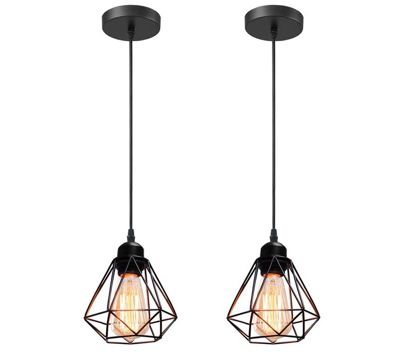2 Pack Suspension Luminaire Industrielle E27 Lustre Vintage 16cm Pour Cuisine Chambre Salon Noir