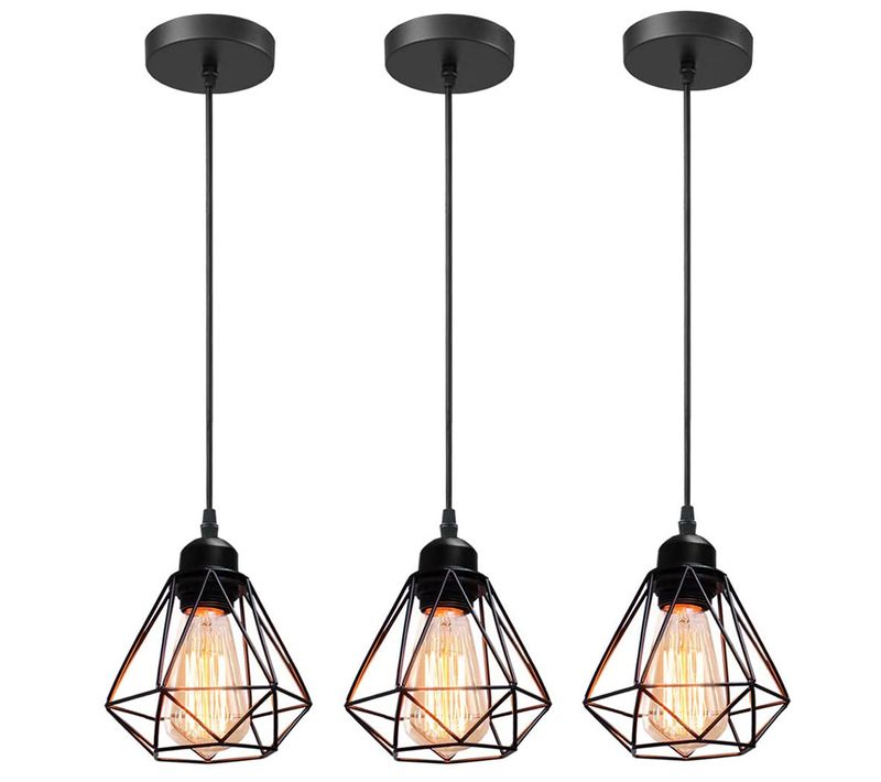 Lot De 3 Suspension Luminaire Industrielle E27 Lustre Vintage  16cm Pour Cuisine Chambre Salon Noir