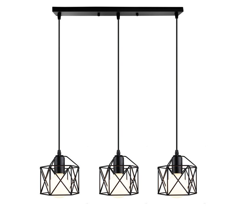 Suspension Industrielle Vintage 3 Lampe De Plafond E27 Pour Salon Chambre Cuisine Noir