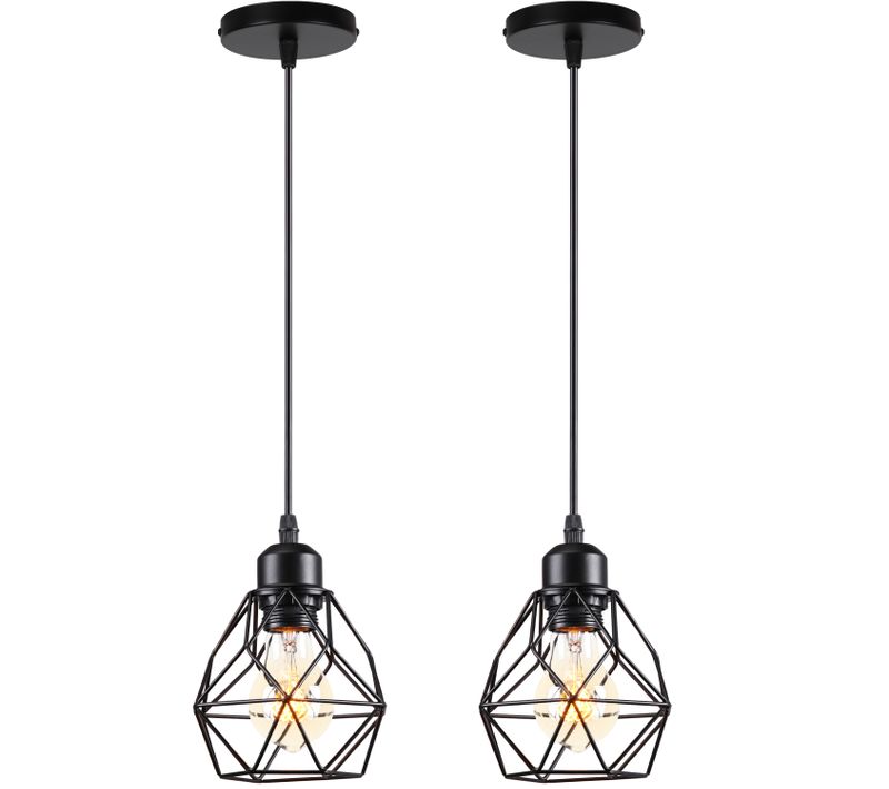 2 Pack Lustre Suspension Industrielle Vintage Luminaire E27 Pour Salon Chambre Cuisine Noir