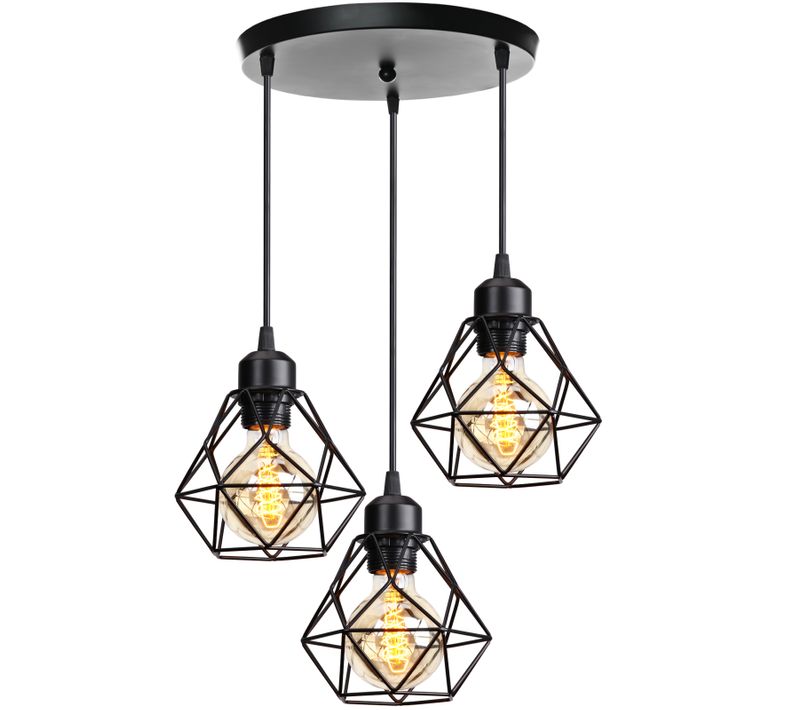 Lustre Suspension Industrielle Vintage 3 Luminaire E27 Pour Salon Chambre Cuisine Noir