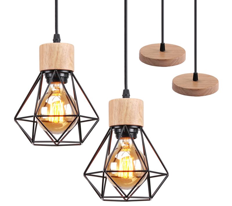2 Pack Lustre Suspension Industriel Vintage Plafonnier Interieur Pour Salon Chambre Cuisine Noir