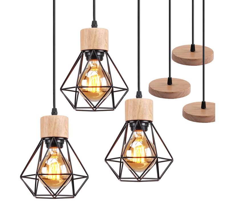 Lot De 3 Lustre Suspension Industriel Vintage Plafonnier Interieur Pour Salon Chambre Cuisine Noir