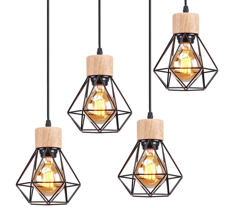 Lot De 4 Lustre Suspension Industriel Vintage Plafonnier Interieur Pour Salon Chambre Cuisine Noir