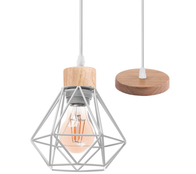 Lustre Suspension Industriel Vintage Plafonnier Interieur Pour Salon Chambre Cuisine Blanc