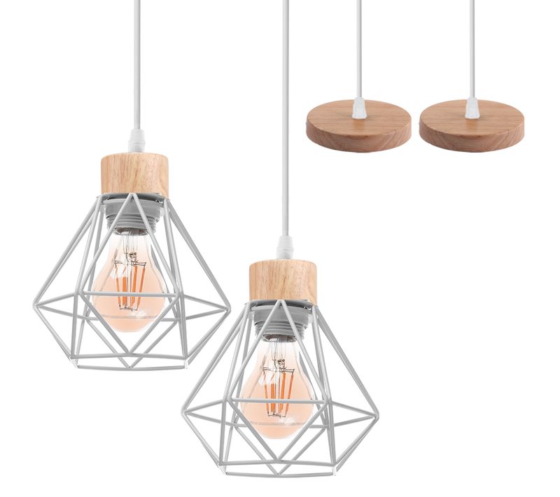 2 Pack Lustre Suspension Industriel Vintage Plafonnier Interieur Pour Salon Chambre Cuisine Blanc