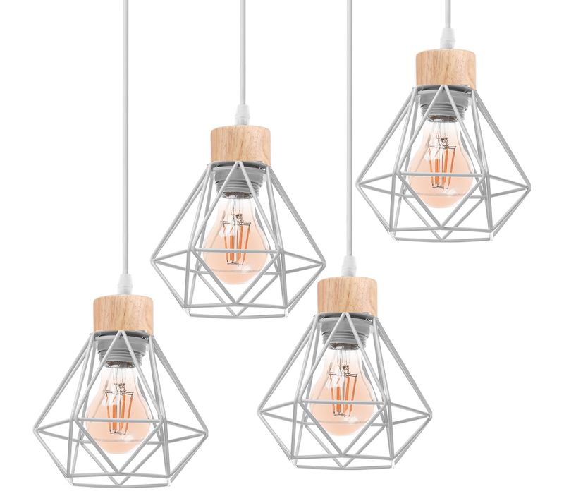 Lot De 4 Lustre Suspension Industriel Vintage Plafonnier Interieur Pour Salon Chambre Cuisine Blanc