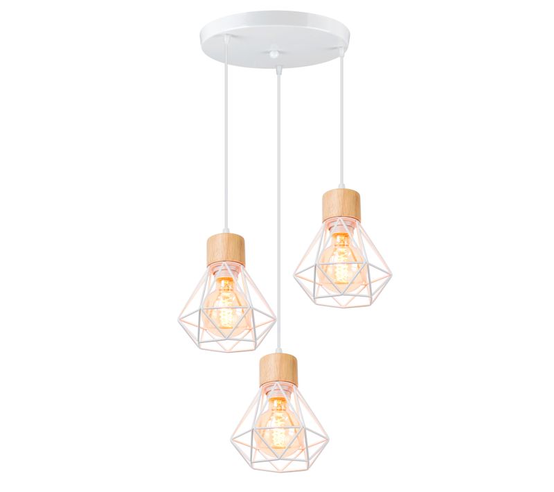 Lustre Suspension Industriel Vintage 3 Lumière Interieur E27 Cage Pour Salon Chambre Cuisine Blanc