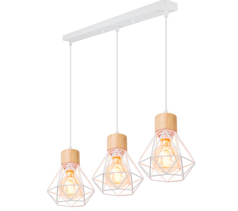 Lustre Suspension Industriel Vintage 3 Lampes De Plafond E27 Cage Pour Salon Chambre Cuisine Blanc