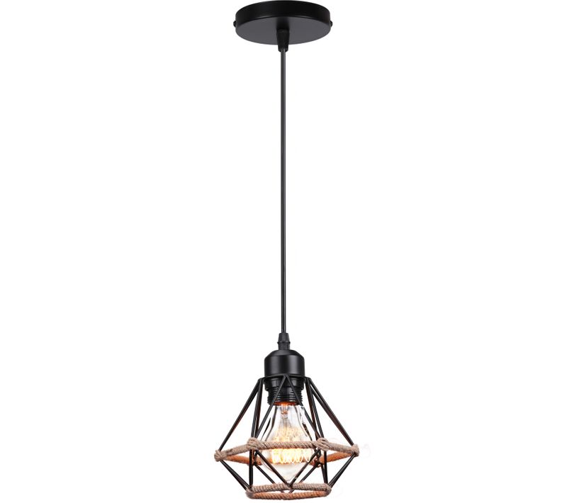 Lustre Suspension Industriel E27 Plafonnier Vintage Chambre Avec Corde De Chanvre Noir
