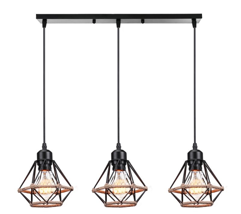 Lustre Suspension Industriel 3 Lampes De Plafond Plafonnier E27 Pour Salon Chambre Cuisine Noir