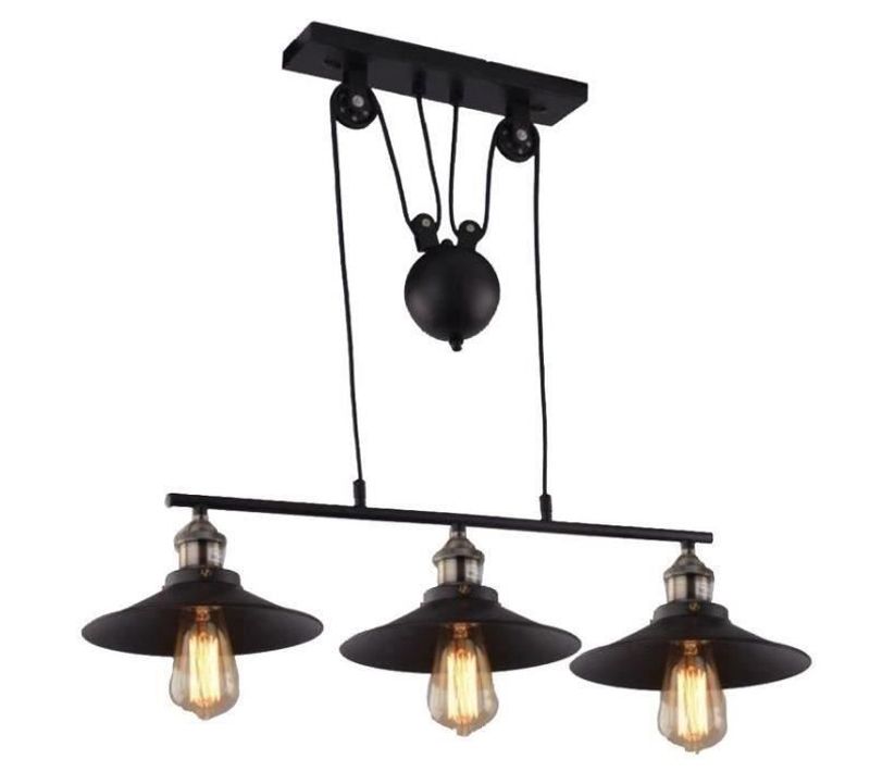 Lustre Suspension Industrielle 3 Luminaires Plafonnier En Métal Pour Salon Cuisine Bar Noir