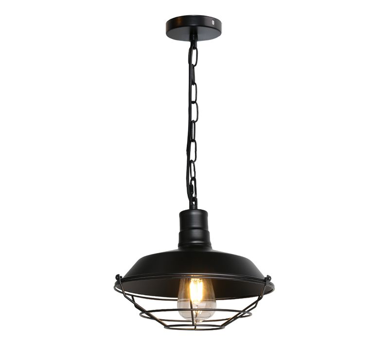 Suspensions Industriel Rétro E27 Lustre Abat-jour Fer Eclairage De Plafond 26cm Noir