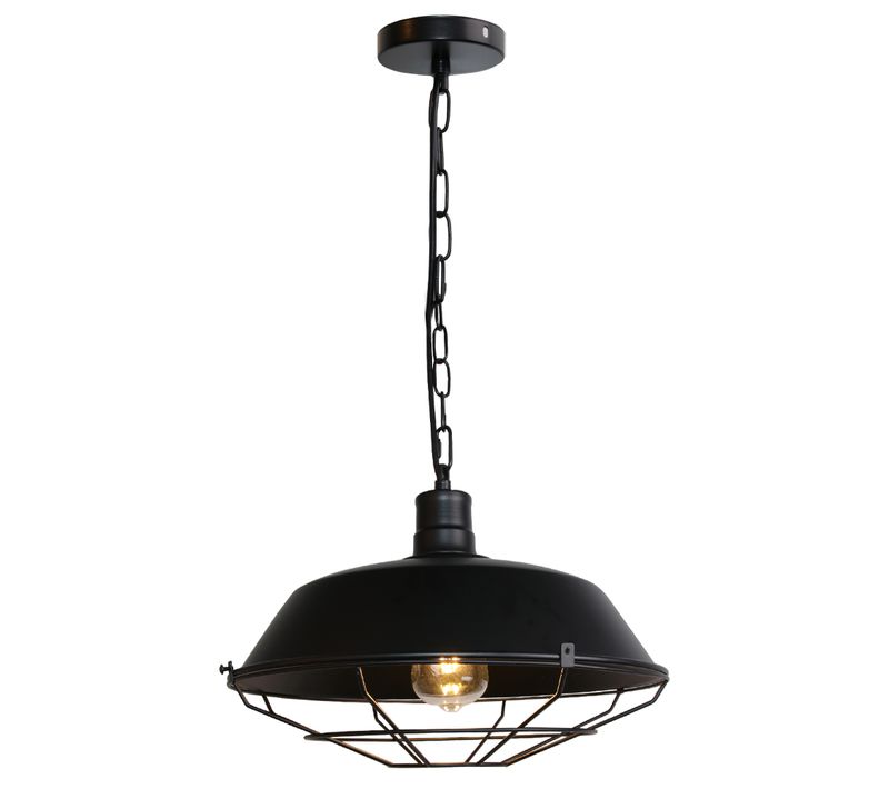 Suspensions Industriel Rétro E27 Lustre Abat-jour Fer Eclairage De Plafond 36cm Noir