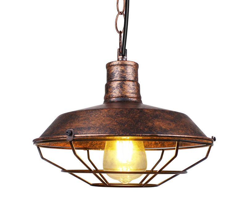 Suspension Industriel Vintage 26cm Lustre Rétro E27 Plafonnier Pour Cuisine Chambre Salon Rouille