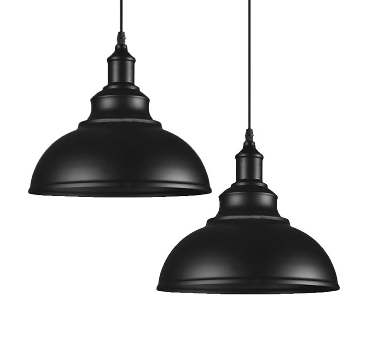 Lot De 2 Lustre Suspension Industrielle Vintage E27 Plafonnier Pour Cuisine Salon Chambre Noir