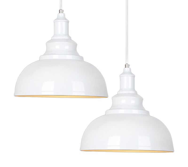 Lot De 2 Lustre Suspension Industrielle Vintage E27 Plafonnier Pour Cuisine Salon Chambre Blanc