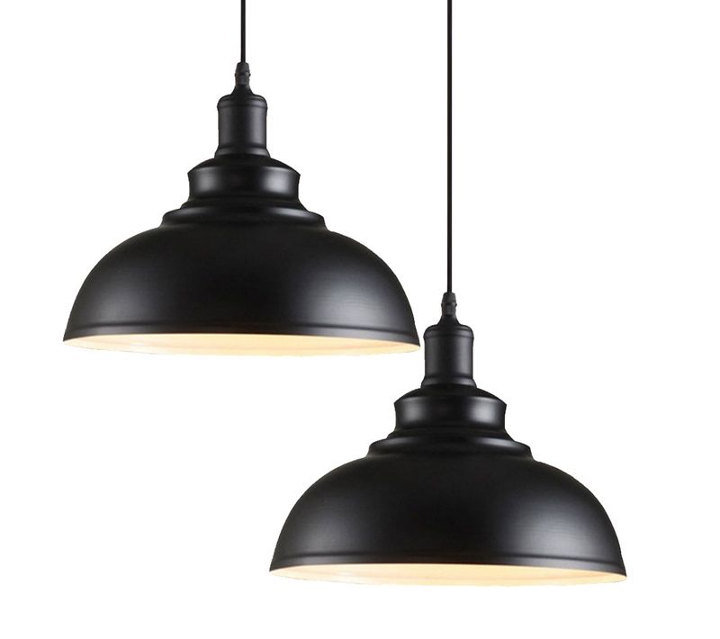 Lot De 2 Lustre Suspension Industrielle Vintage E27 Plafonnier Pour Cuisine Salon Chambre Noir Blanc