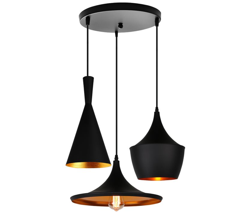 Lustre Suspension Industrielle 3 Lumière De Plafond Moderne Pour Cuisine Salon Chambre Noir