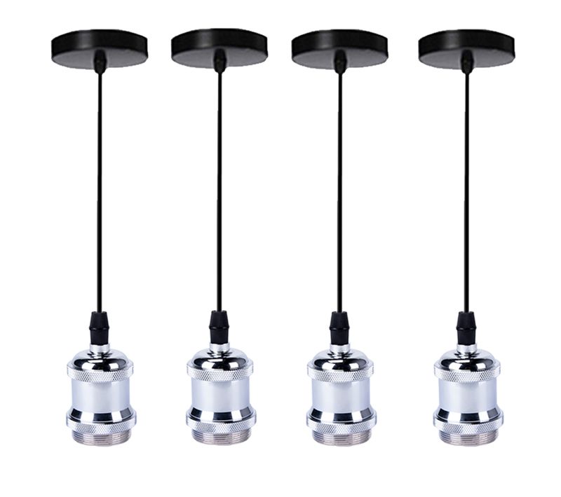 Lot De 4 Suspension Industrielle Vintage E27 Luminaire 100cm Pour Cuisine Chambre Bar Argente