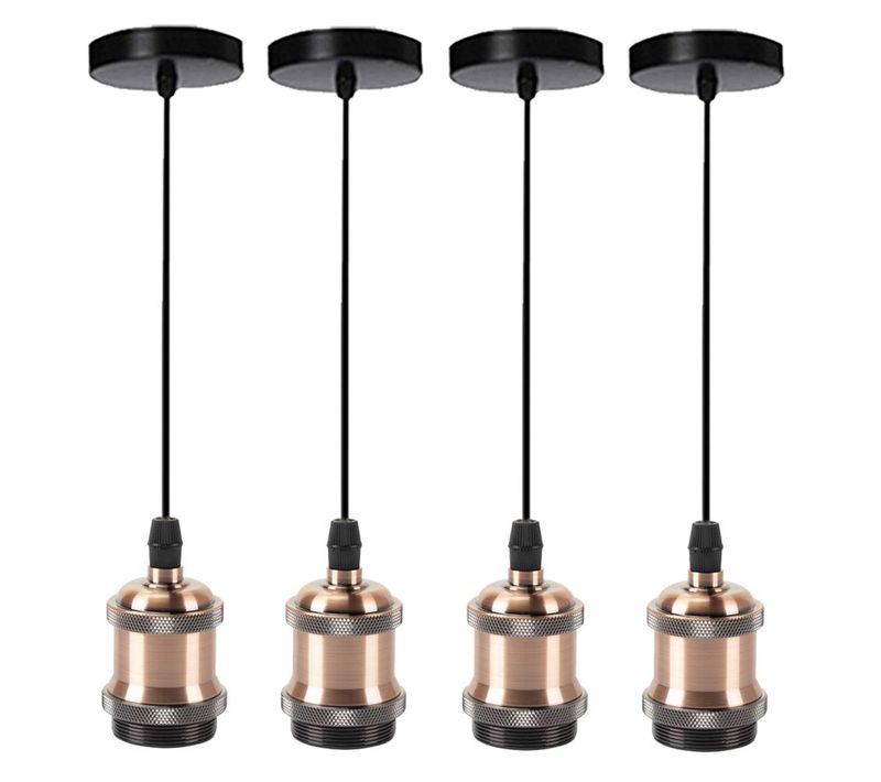 Lot De 4 Suspension Industrielle Vintage E27 Luminaire 100cm Pour Cuisine Chambre Bar Bronze Rouge