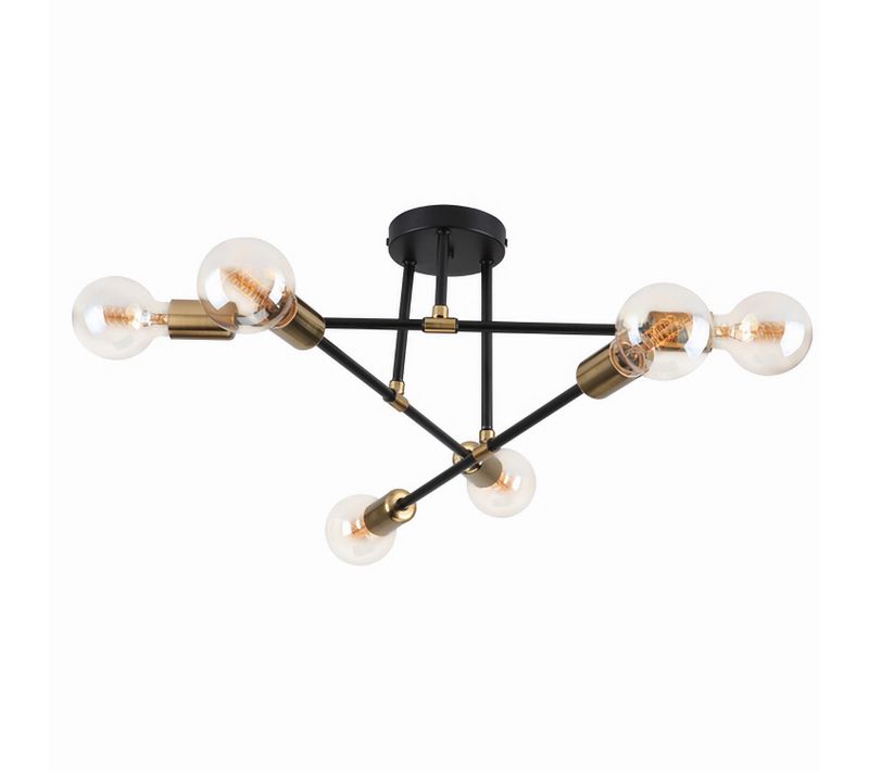 Plafonnier Industriel 6 Lampes E27 Luminaire De Plafond Moderne Pour Salon Chambre Cuisine Noir Or