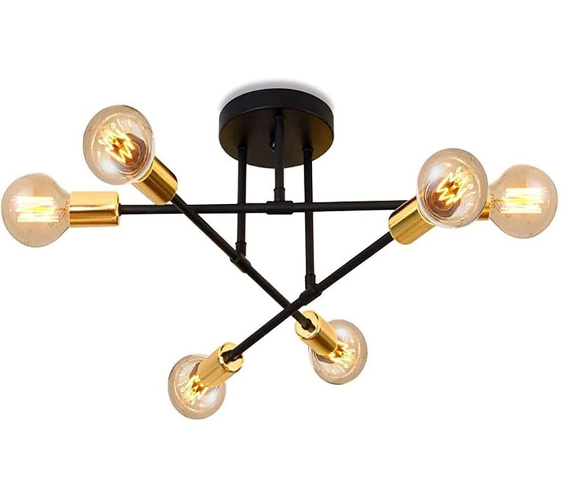 Plafonnier Industriel 6 Lampes E27 Luminaire De Plafond Moderne Pour Salon Chambre Cuisine Noir Doré