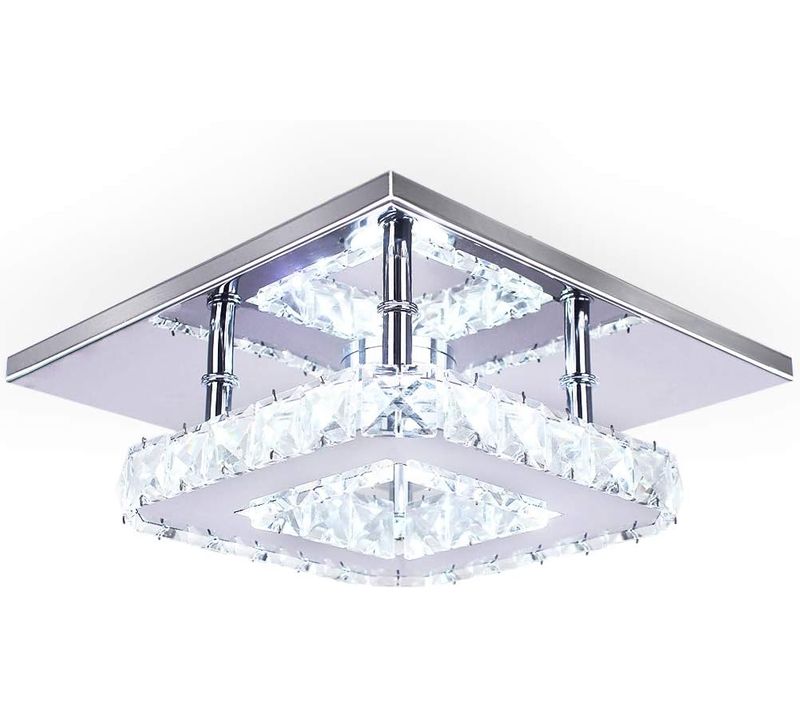 Plafonnier Cristal Lampe De Plafond LED 12w Lustre Pour Salon Chambre Couloir Lumière Blanc Froid