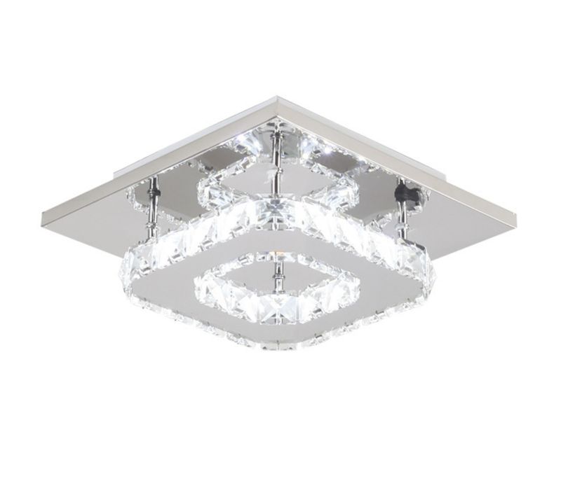 Moderne LED Plafonnier Cristal Miroir Acier Inoxydable Luminaire Lustre Eclairage 12w Blanc