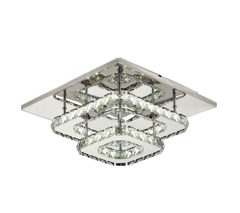 Plafonnier LED En Cristal 30cm Lampe De Plafond Moderne Double Couche Lumière Blanche Froide