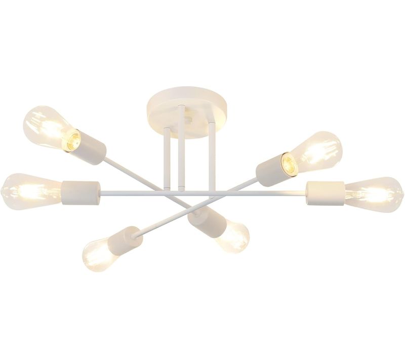 Plafonnier Industriel Vintage E27 Lampe Plafond Moderne 6 Lumières Pour Salon Chambre Blanc