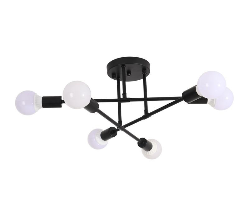 Plafonnier Industriel 6 Lampes E27 Luminaire De Plafond Moderne Pour Salon Chambre Cuisine Noir