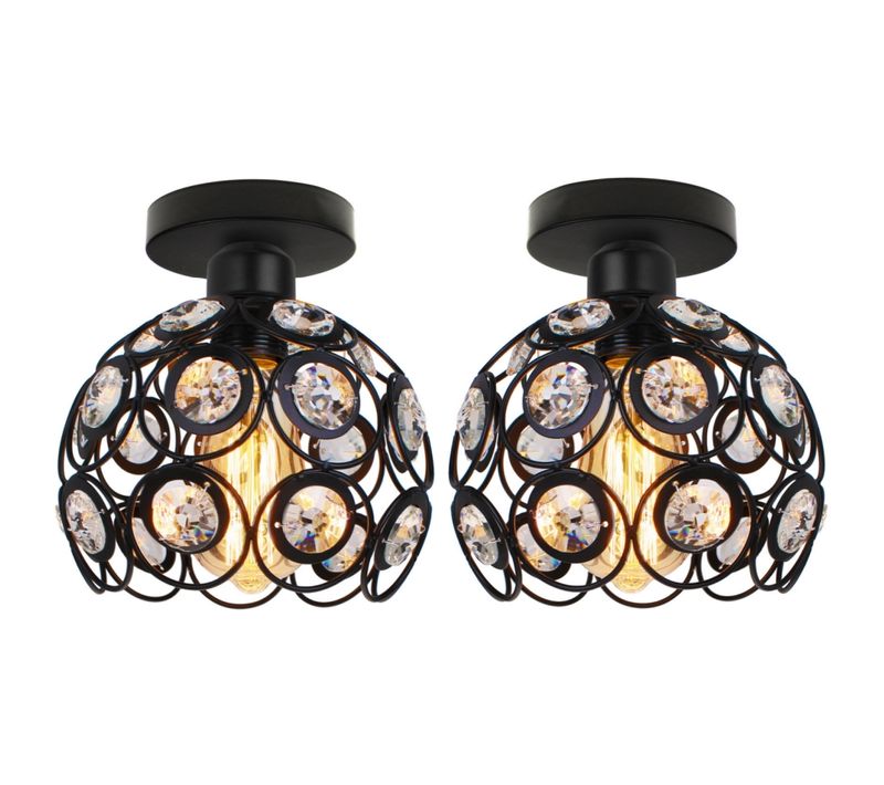 2 Pièces Plafonnier Moderne Cristal E27 Lampe De Plafond Pour Salon Cuisine Chambre Noir