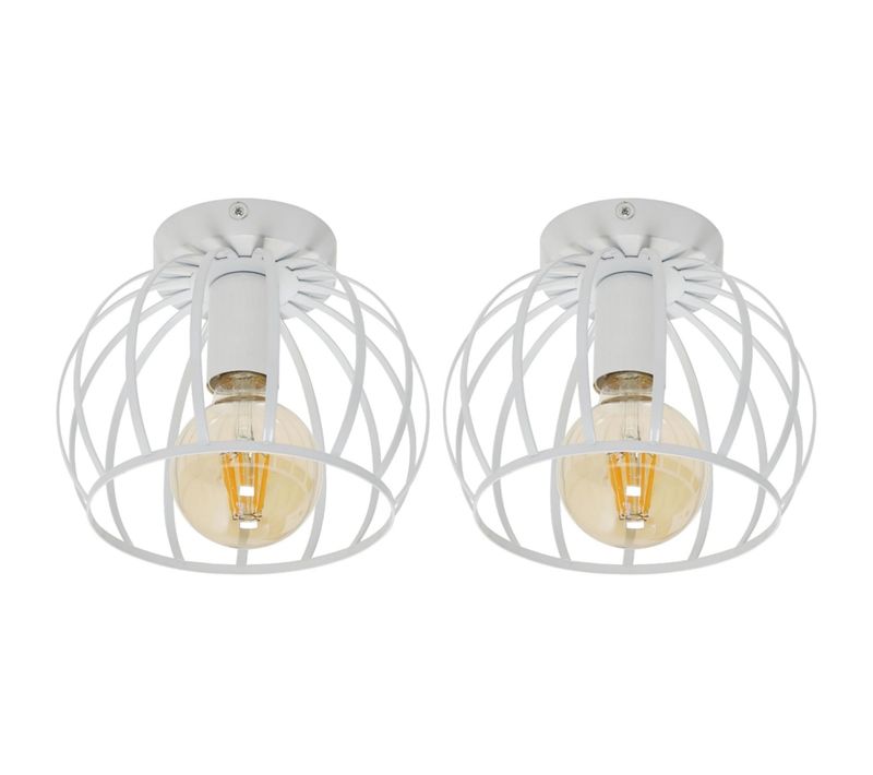 Lot De 2 Plafonnier Moderne Cage 20cm Lampe De Plafond Métal Pour Salon Chambre Salle Blanc