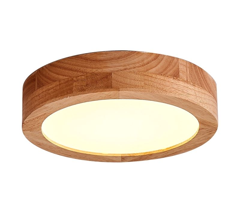Plafonnier LED En Bois Lampe De Plafond Moderne Rond 20cm Pour Salon Chambre Couloir Lumière Chaude