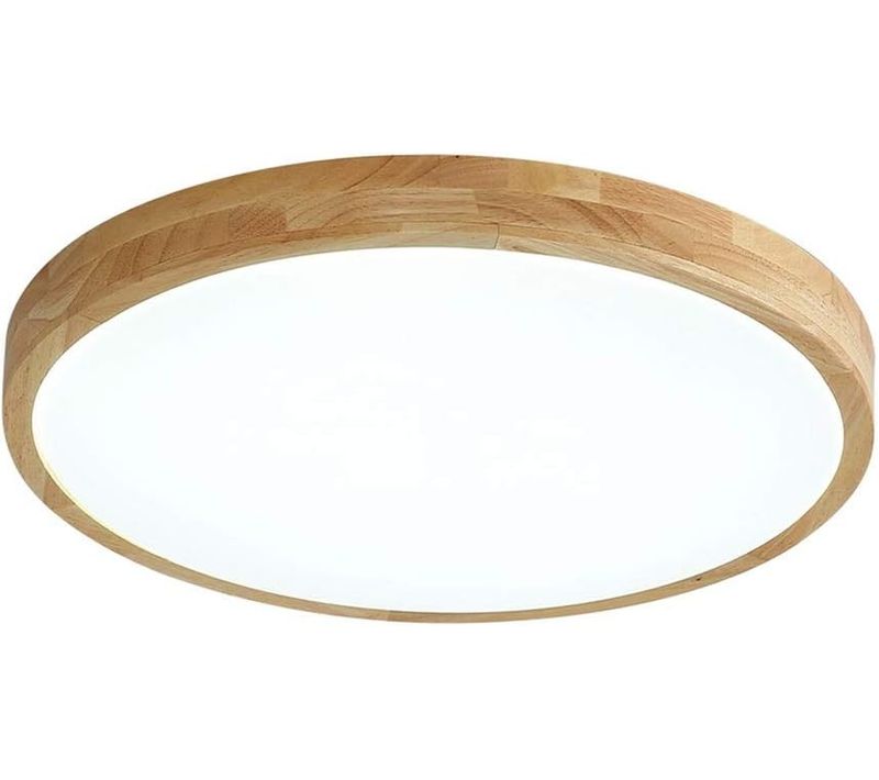 Plafonnier LED En Bois Lampe De Plafond Moderne Rond 40cm Pour Salon Chambre Couloir Lumière Froide