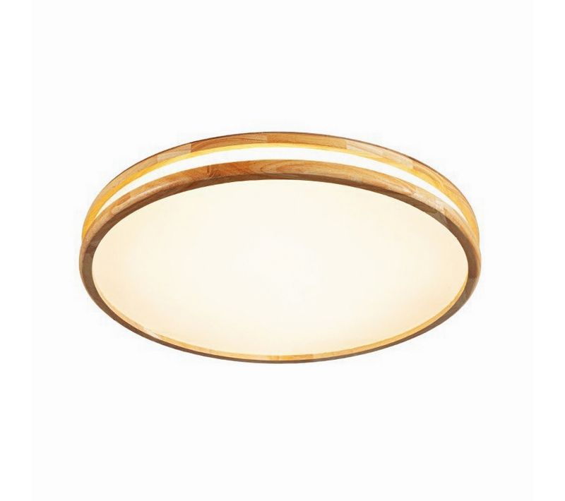 Plafonnier LED Bois Rond 40cm Éclairage De Plafond Pour Chambre Salon Couloir Lumière Chaude