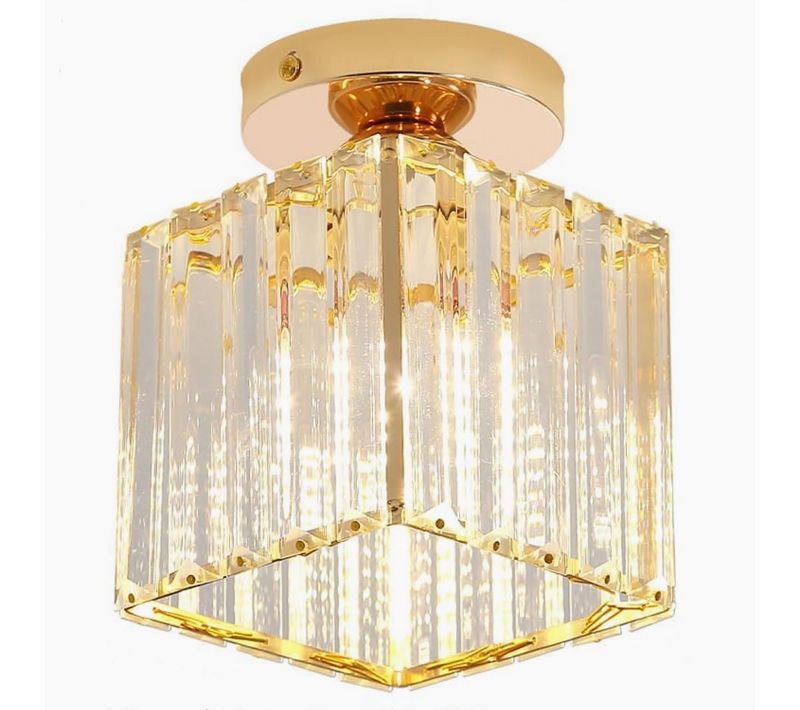 Plafonnier Moderne Cristal Carré Luminaire De Plafond E27 Pour Chambre Couloir Cuisine Or