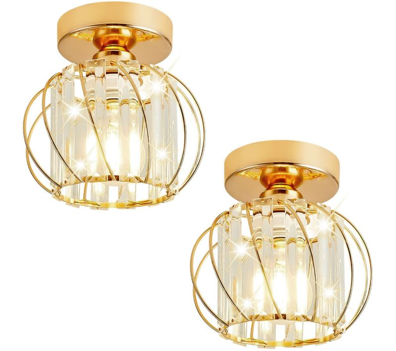 Lot De 2 Plafonnier Moderne En Cristal Lampe De Plafond E27 Pour Cuisine Couloir Salon Or