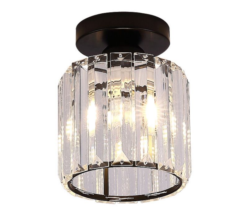 Plafonnier Moderne E27 Lustre Abat-jour En Cristal Métal Éclairage De Plafond Pour Chambre Noir