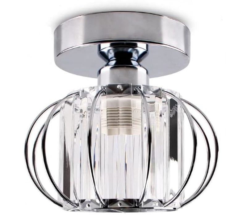Plafonnier En Cristal Moderne E27 Éclairage De Plafond Pour Chambre Couloir Entrée Argent