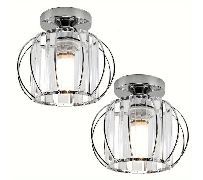 Lot De 2 Plafonnier Cristal Moderne E27 Lampe De Plafond Pour Chambre Couloir Entrée Argent