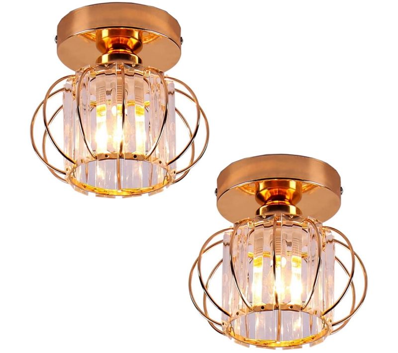Lot De 2 Plafonnier Cristal Moderne E27 Lampe De Plafond Pour Chambre Couloir Entrée Rose