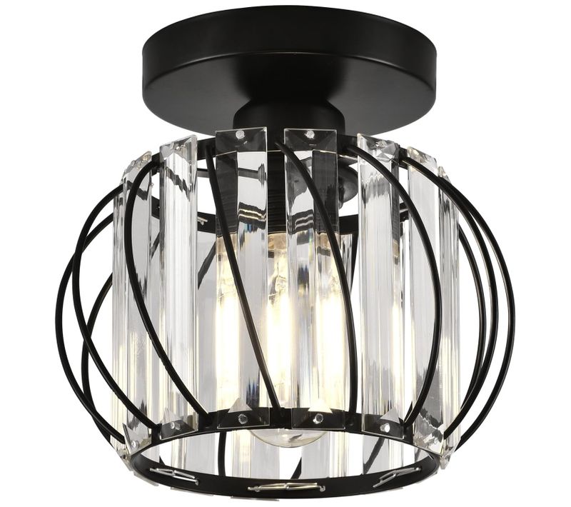 Plafonnier Intérieur Moderne Luminaire De Plafond Cristal E27 Pour Chambre Couloir Entrée Noir