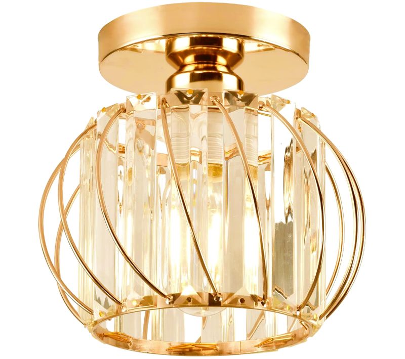 Plafonnier Intérieur Moderne Luminaire De Plafond Cristal E27 Pour Chambre Couloir Entrée Or