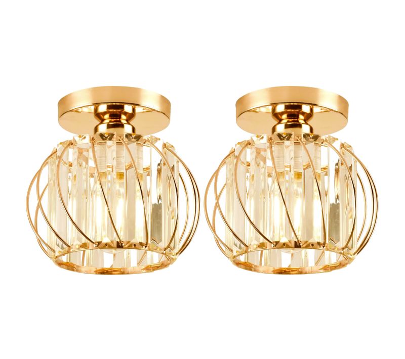 2 Pièces Plafonnier Intérieur Moderne Luminaire De Plafond Cristal E27 Pour Chambre Couloir Or