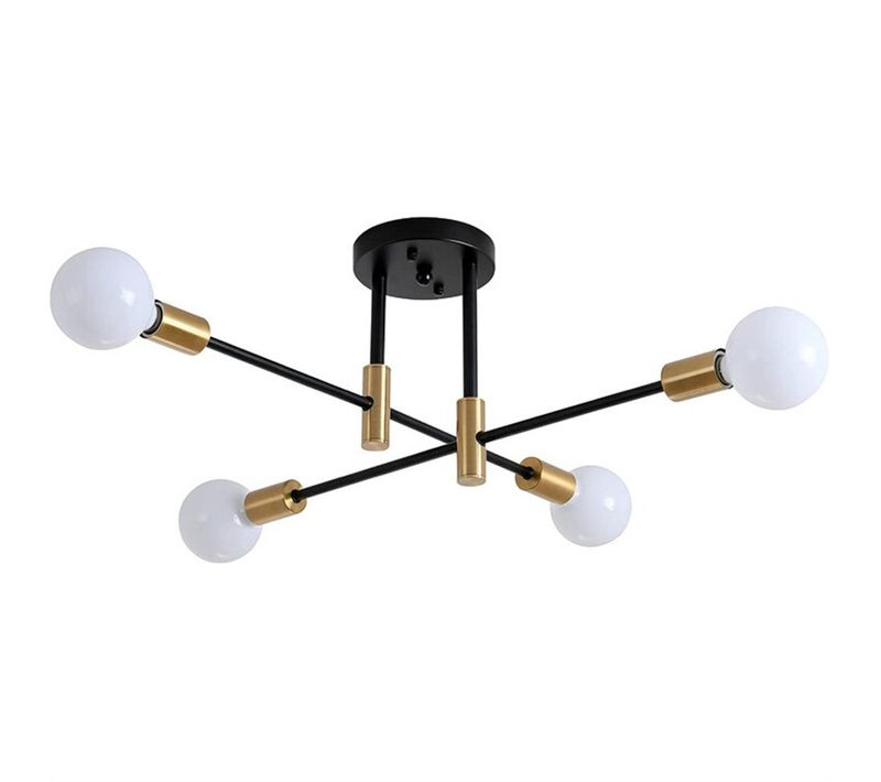 Moderne Plafonnier 4 Lumières Lampe De Plafond Industriel E27 Pour Salon Chambre Cuisine Noir Or