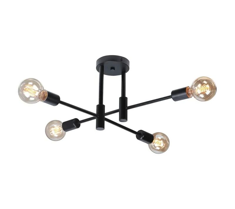 Moderne Plafonnier 4 Lumières Lampe De Plafond Industriel E27 Pour Salon Chambre Cuisine Noir