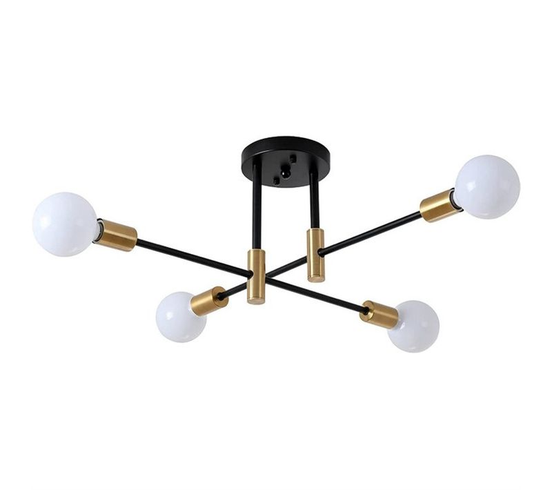 Plafonnier Industriel Vintage E27 Suspension 4 Lampes Pour Salon Chambre Cuisine Restaurant Noir Or